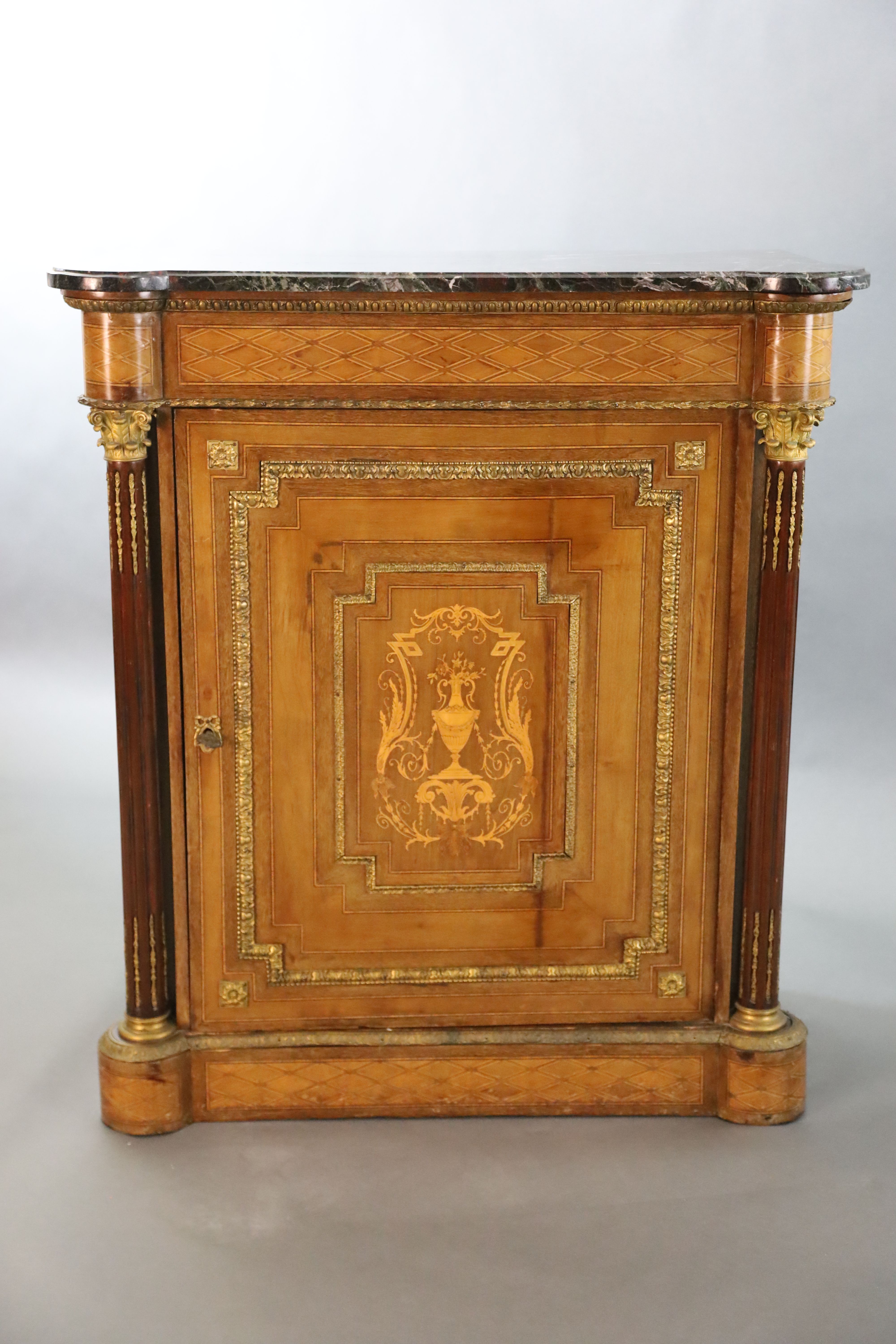 A 19th century French ormolu mounted, walnut and marquetry Meuble dappoint, W.2ft 11in. D.1ft 5in. H.3ft 3.5in.